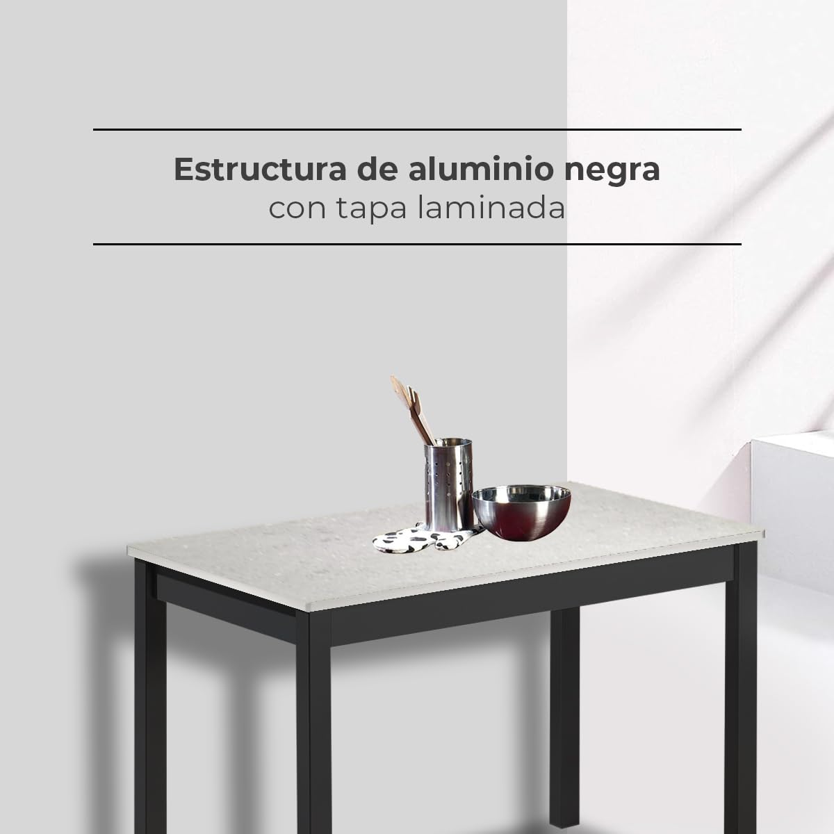 ASTIMESA Mesa de Cocina - Tapa laminada Color Niebla - Estructura Negra - Medida: 100x60 cm