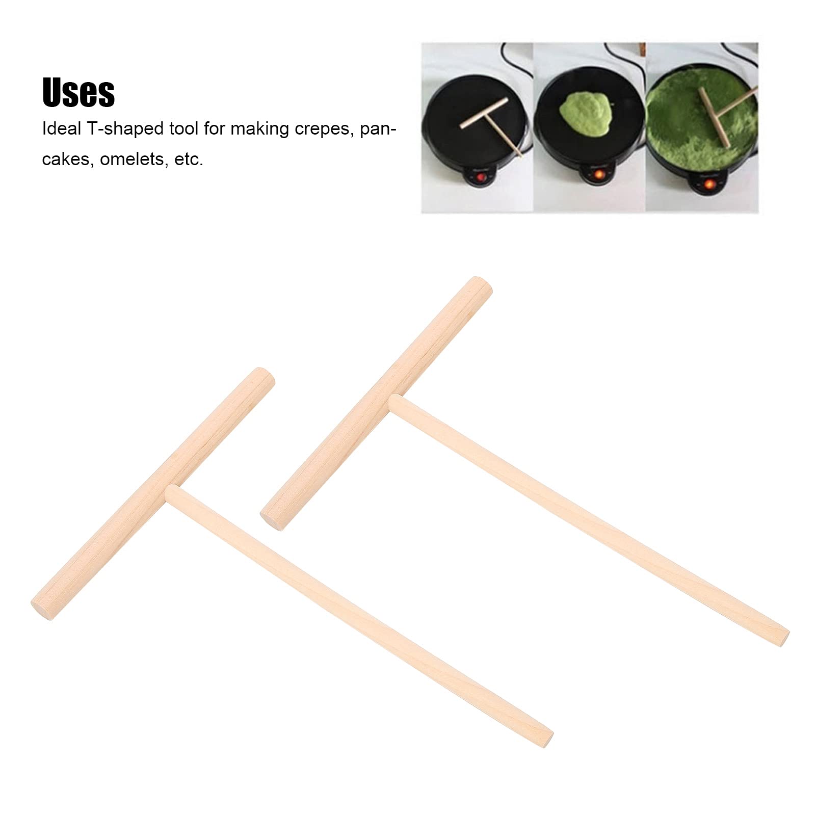 EVGATSAUTO 2Pcs T Shaped Batter Spreader T Shaped Crepe Spreader Wooden Pancake Batter Spreader Stick Omelets Spreader for Pans Electric Bakeware