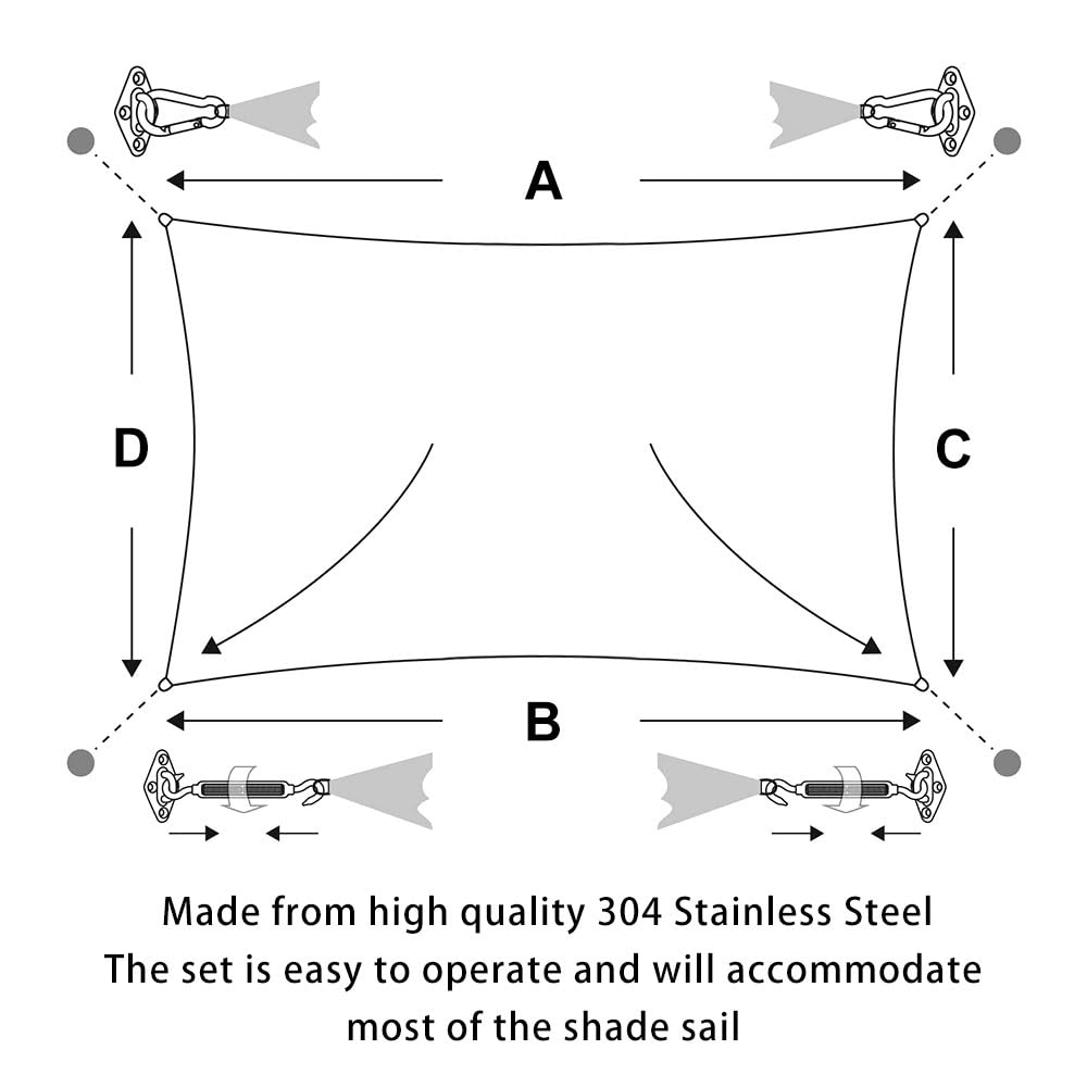 Kit de 80 piezas de accesorios para toldo, acero inoxidable 304 con tensores de 6 pulgadas para instalación de toldo rectangular triangular, resistente al aire libre, patio, jardín, pérgola, patio