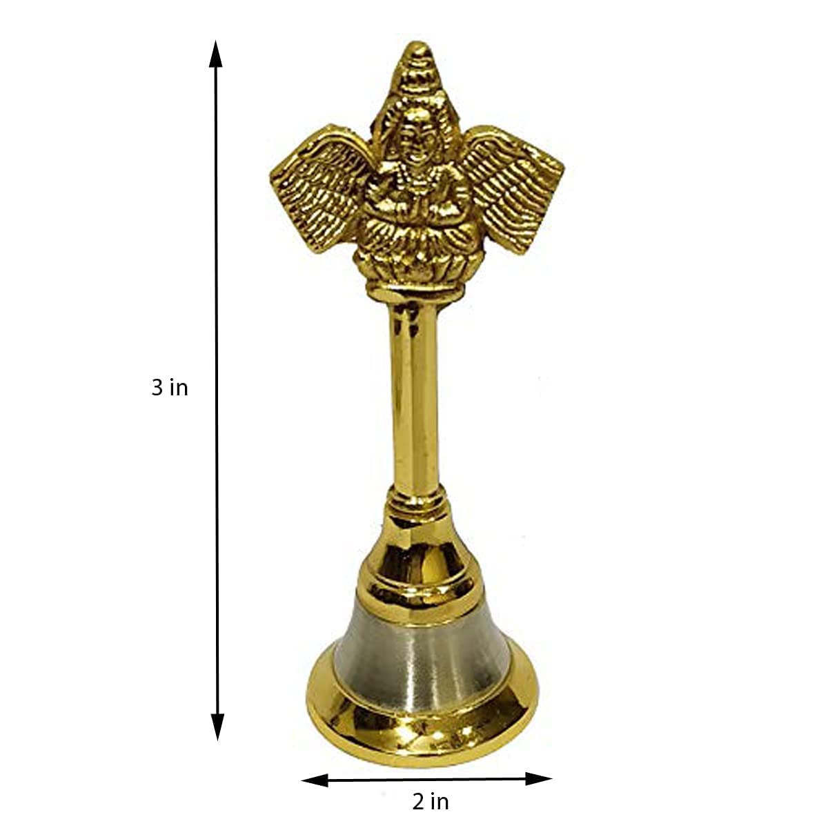 Denique Metal Hand Held Temple Bell Pooja Garud Ghanti.Religious and Spiritual Item.Height Inch 4 3