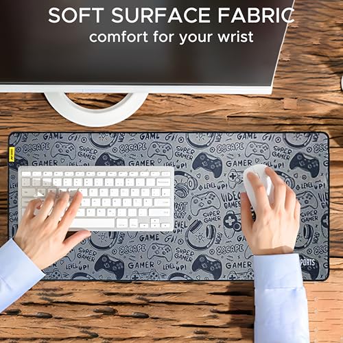 Image of Ant Esports Gamerz Paradise Theme Extended Mouse Pad - 900x400mm Large Waterproof Desk Mat, Non-Slip Rubber Base, Keyboard & Mouse Mat for Gaming Setup, Office & Home - Grey Multicolor Design
