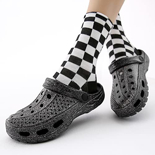 Chaychax Men's And Women's Arch Support Clogs Garden Shoes Slip-On Outdoor Beach Slippers With Removable Cushion Footbed, Glitter Silver, 11-11.5 Women/9.5-10 Men #TOP7