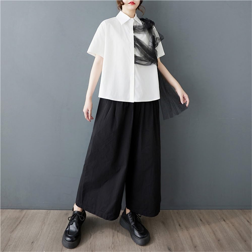 Camisa De Manga Corta Con Diseño De Tul A La Moda Para Mujer, Camisetas Informales Con Solapa Y Botones, Blusas Holgadas Y Cómodas De Verano