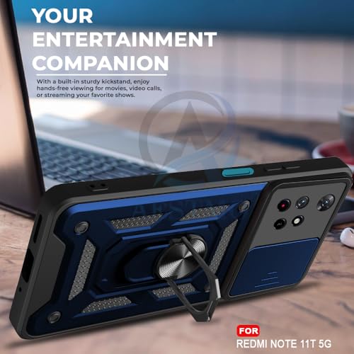 Image of AESTMO Tough Armor Redmi Note 11T 5G / Poco M4 Pro 5G Bumper Back Case Cover | Sliding Camera Shield Cover | 360 Degree Protection Back Case Cover for Redmi Note 11T 5G / Poco M4 Pro 5G (Blue)