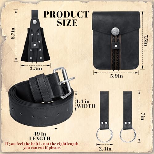 Image of Renaissance Pirate Belt Pouch with Coin Purse Skirt Hike Set | Medieval Viking Pirate Belt Pouch for Halloween Cosplay Ren Faire Accessories,Black.