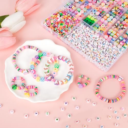 RUBY 1800pcs Perlen zum Auffädeln Kinder, DIY Perlen für Armbänder mit deutschen Buchstaben… – Ansicht 3