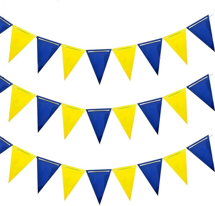 Navy Blue and Yellow Pennant Banner - Heavy Duty Triangle Flag Garland for Maritime Parties, Graduation Decor, Indoor Outdoor Nautical Theme Decoration (36pc Set)