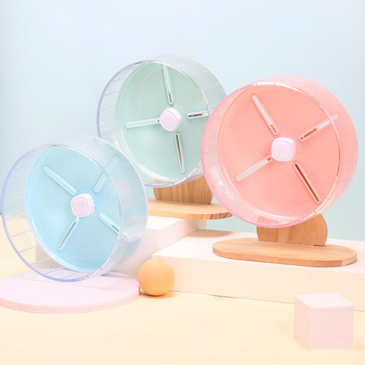 Garneck Roue Silencieuse pour Hamster Compacte en Abs et Bois Base Stable, Augmente Le Niveau D'activité, pour Cage d'animaux Domestiques