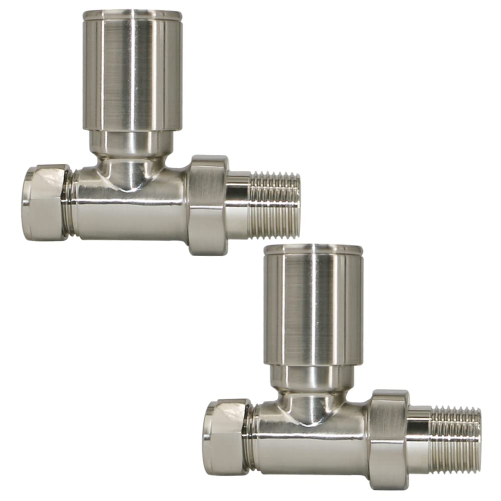 NRG Modern Design Radiator Valve 15mm Manual Straight Valves One Pair Satin Nickel โ image 1