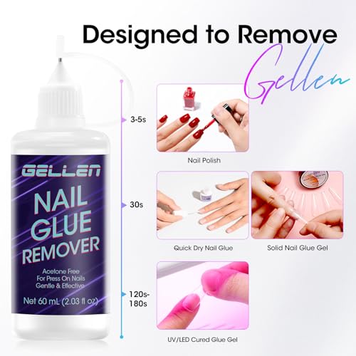Image of Gellen Press On Nail Remover: Pinpoint Glue Remover 2.03 Fl.oz, Non Acetone Gentle Press on Removal for Quick Dry Strong & Solid Glue, Gel Glue Off for Fake Nail Tip