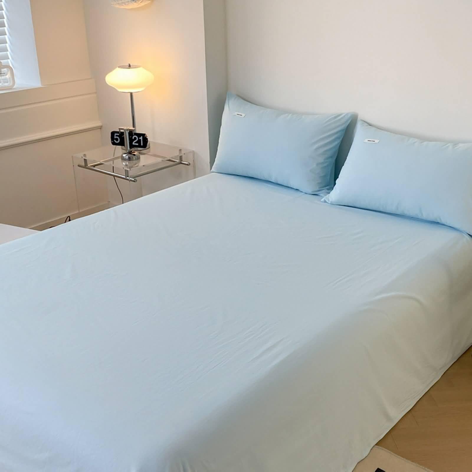Drap housse 120 x 230 cm bleu clair résistant en coton pour grand lit