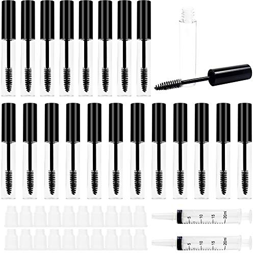 20 PCS 10ml Empty Mascara Tube with Eyelash Cream Container Bottle Rubber Inserts Eyelash Wand 2 Plastic Syringe for DIY Cosmetics Castor Oil
