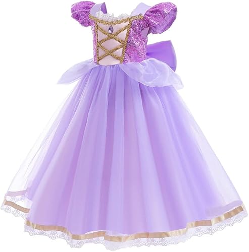 Miniatura 9 de HOIZOSG Disfraz de princesa Sofía para niñas, Rapunzel para cosplay, Halloween, Navidad, cumpleaños, fiesta, con accesorios