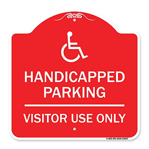SignMission Designer Series Sign - Reserved Parking Sign Handicapped Parking, Visitor Use Only with Graphic | Red & White 18" X 18" Heavy-Gauge Aluminum Architectural Sign | Made in The USA
