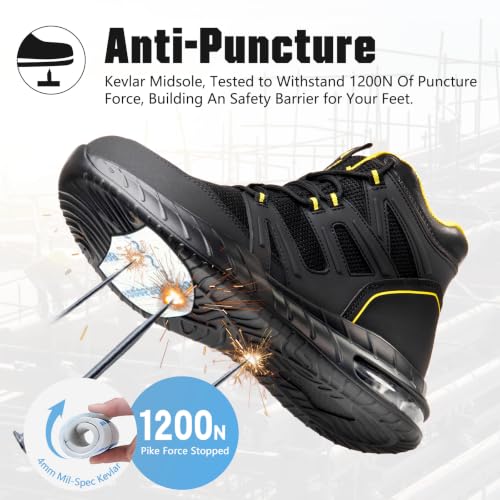 Hogent Steel Toe Boots for Men, Cushioned Safety Work Shoes - image 3