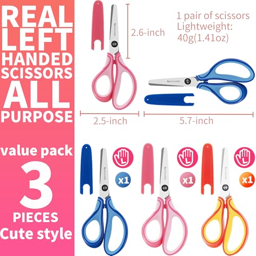 Left Handed Kids Scissors Ages 5-12 for School, 6″ Safety Blunt Tip 3-Pack by GAIFONGRE - Used condition - Image 6