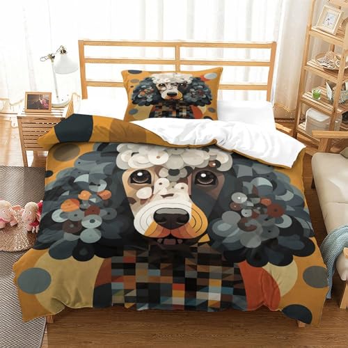 Housse de couette microfibre à fermeture éclair invisible motif caniche lit simple