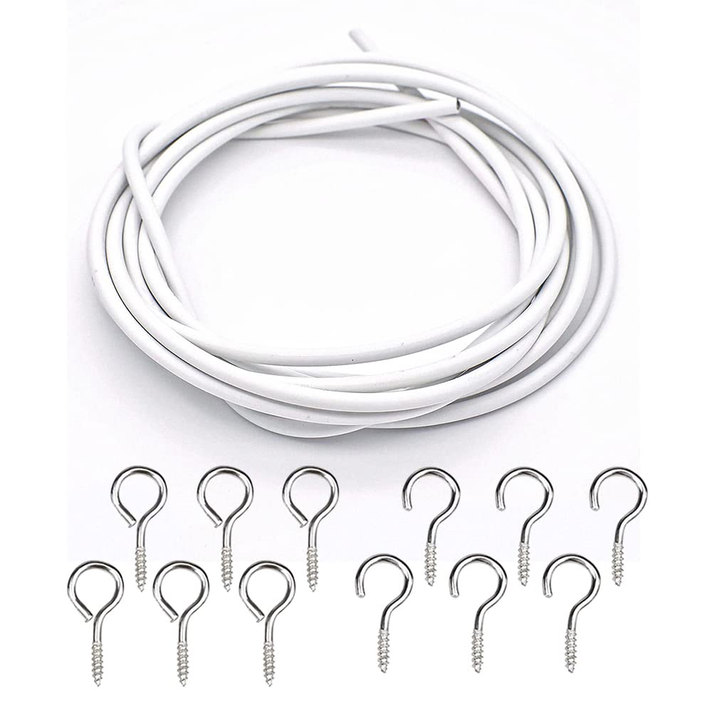 ONE Net Curtain Wire 2m with 6 Eyes & 6 Hooks | Cut to Any Size | Multi-Purpose Voile Curtain Cord Cable for Decorations and Hanging Curtains