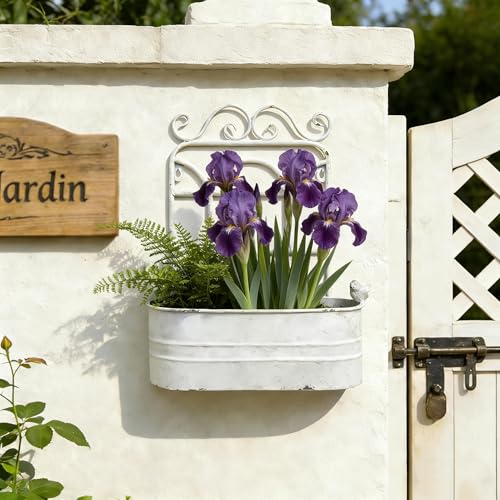 Xynthorvex Rustic Metal Wall Planter Country Garden Wall Hanging Mount Vase Pocket Outdoor Vintage Hanging Pot Farmhouse Wall Decor for Plants Flowers (White) by Xynthorvex - Used condition - Image 9