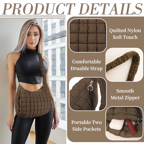 Quilted Puffer Tote Bag for Women - Large Crossbody Bag, Lightweight Nylon Puffy Carryall Hobo Puff Shoulder Bag3
