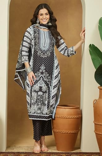 Ensemble kurta en mélange de coton noir de qualité supérieure - 3
