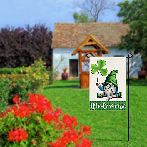 St Patricks Day Gnome Garden Flag Burlap 12X18 Inch Double Sided, Green Lucky Shamrock Welcome Small Sign Farmhouse Yard Outdoor Decoration Df190 #TOP3