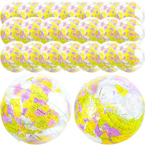 Feradny 16 inches Inflatable Globe Blow up World Globe PVC Earth Beach Ball Globe Toys for Kids Swimming Pool Game Classroom Playing or Teaching Party Favors Decorations (24)