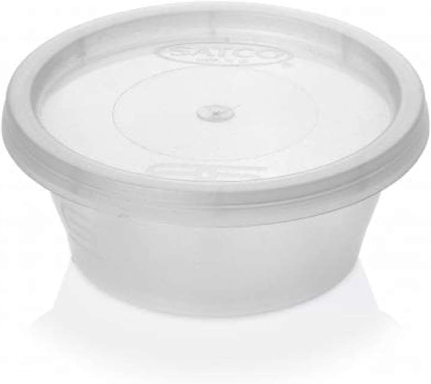encase 25 Pack Satco Plastic Round Cups with Lids for Takeaway, Satco Food Containers, Leakproof, Plastic Cups for Storage, Sauces, Dips, Salads, Chutney, Restaurants, Catering (2oz)