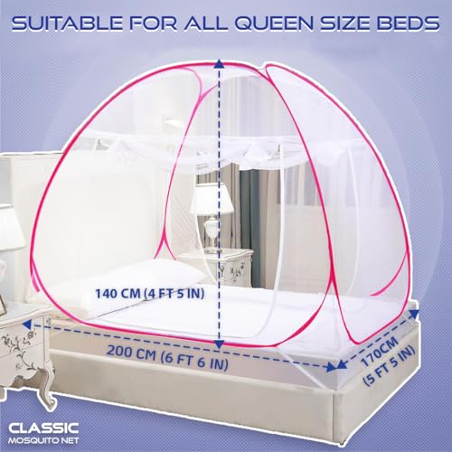 Image of Classic Mosquito Net for Bed Queen Size | Polyester 28GSM Strong Net | HD Coated Corrosion Resistant Steel Wire - Pink