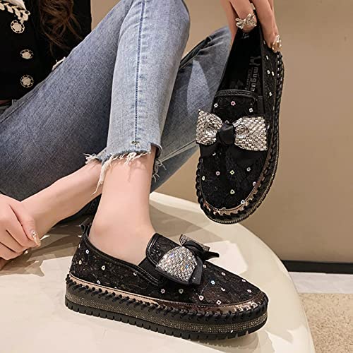 Image of BlackeEight Women's Platform Rhinestones Glitter Sneakers w /Cute Bow