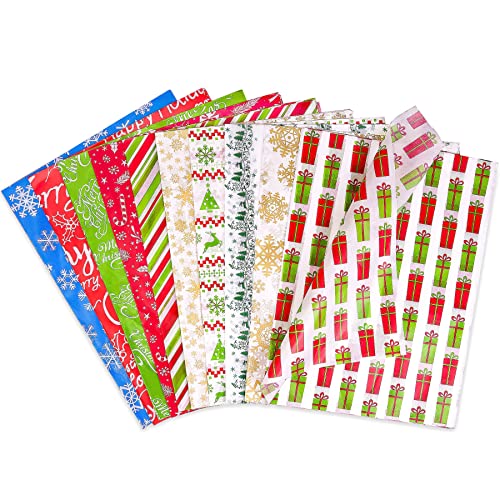 Image of Larcenciel Christmas Tissue Paper, 100 Sheets Glossy Tissue Paper for Gift Bags and Wrapping, Colorful Gift Wraps for Christmas, Holiday, Xmas, New Year, Birthday, Crafts, Art Packaging,19.7x13.8