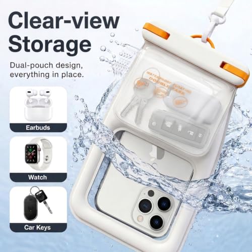 Image of ZORBES IP68 Waterproof Phone Pouch Double Space, Floating Waterproof Phone Case with Lanyard, White
