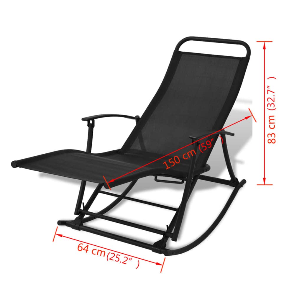 Makastle Fauteuil à Bascule Rocking Chair intérieur extérieur, Chaise Berçante à Balcon Jardin, Chaise a Bascule Fauteuil, de Jardin Acier et textilène Noir