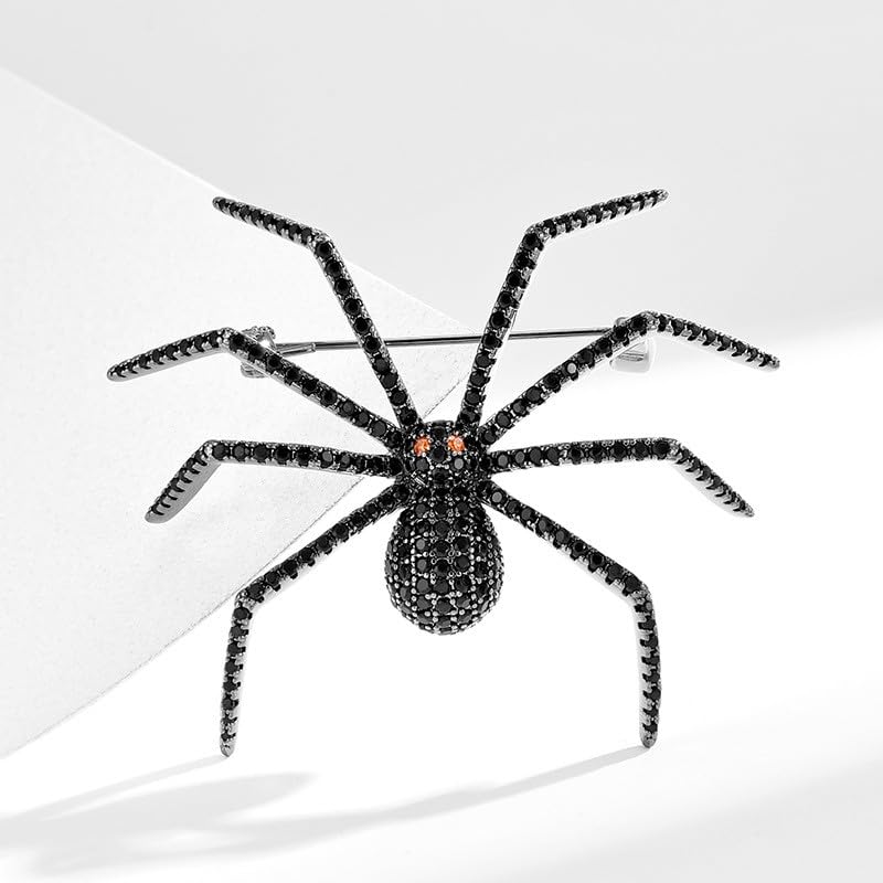 Image of Halloween Spider Brooch Black Rhinestone Spider Brooch Pin Halloween Accessories Jewelry for Women Men