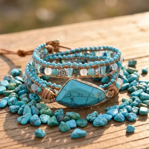 Image of YGLINE Boho Handmade Wrap Leather Tube Crystal Stone Bracelet for Women