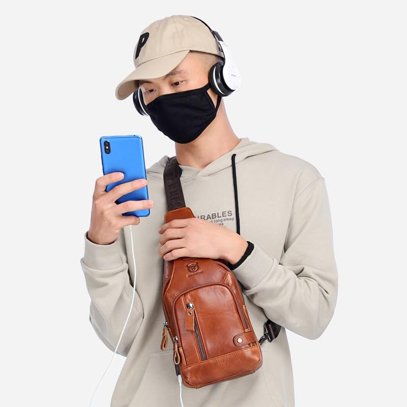 Mens Leather Crossbody Bag Shoulder Sling Bag Casual Daypacks Chest Bags for Travel Hiking Backpacks3