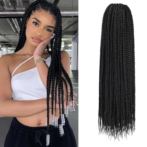 Trenzas Box Braids crochet listas para colocar, extensiones de 18 pulgadas sin peso