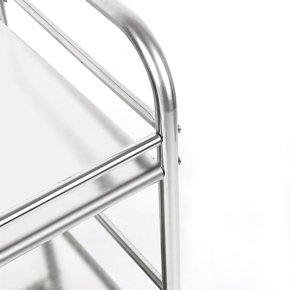 OHMG Carrello di servizio per cucina con ruote, 3 vassoi, in acciaio inox, per dessert, cucina, scaffali di stoccaggio, carrello di servizio ristorante (61 x 36 x 75 cm)