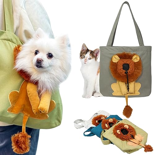 ZOOTAI-Pet-Canvas-Shoulder-BagCute-Lion-Shaped-Shoulder-Bag-Portable-Pet-Soft-Sided-Carrying-Chest-Bag-for-Small-Dogs-and-Cats-Pet-Supplies-Small-Gray