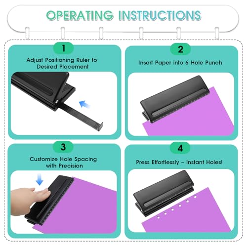 NCTNCX 6-Loch-Locher mit Skala – Verstellbar für A4/A5/A3 – Ideal für Filofax, Ringbuch & Planer