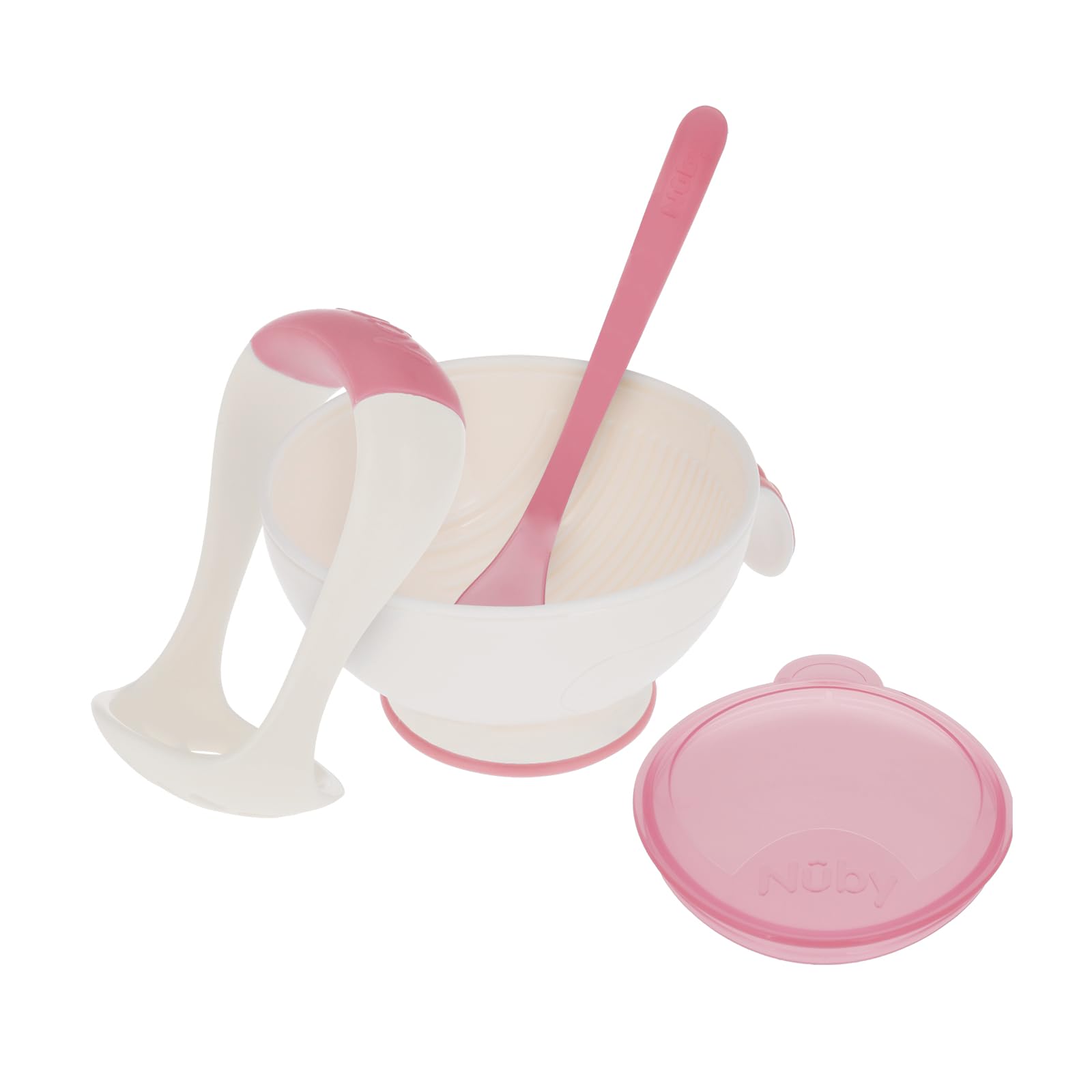 Tazón Nuby Garden Fresh Mash N Feed con cuchara y triturador de alimentos, color rosa