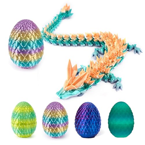 3D Printed Dragon Egg with Articulated Dragon Inside, Fidget Toys for Adults Stress Relief, Unique Home Office Desk Decor Crystal Easter Basket Stuffers (Random)