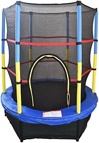 Greenbay 4.5FT 55" Kids Trampoline Complete Set with Safety Net and Skirt Child Indoor Outdoor Activity Blue pink
