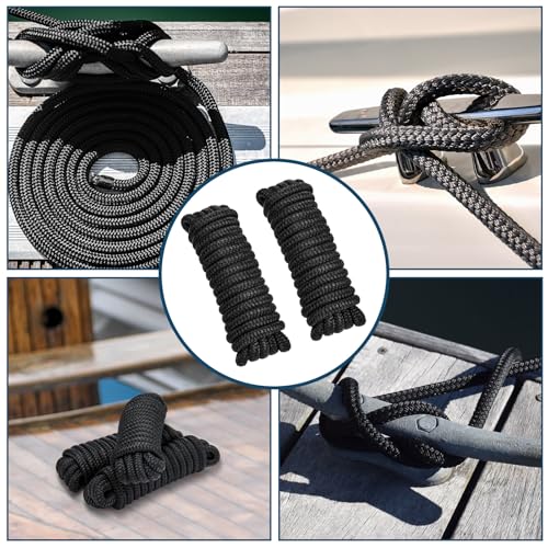 Image of 2 Pack 1 /2 inch x 15' Boat Dock Lines for Boat & Pontoon, Premium Marine- Grade Double Braided Nylon Boat Lines, Pre-Spliced with a 12 inch Eyelet-Black,High Strength,Easy Handling,Boating Gifts for Men.