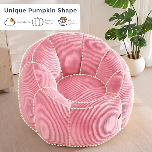 Image of MAXYOYO Giant Bean Bag Chair, Pumpkin-Shaped Bean Bag Sofa, Oversized Boneless Couch Sofa in a Box, Comfy and Lazy Lounge Chair for Dorm, Living Room, Pink