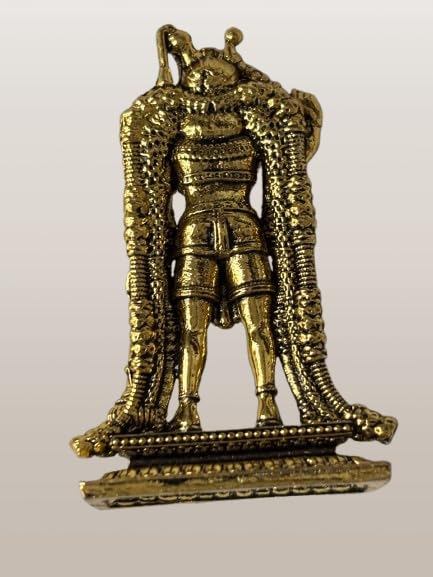 Image of BRICKS & BLOCKS Divyasethu Brass Miniature Karuppa Samy Statue Traditional Hindu Deity Sculpture, Decorative Figurine, Antique Gold Finish.