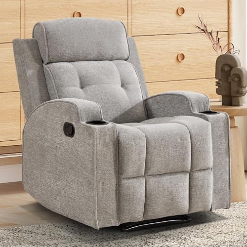 Sillón reclinable manual tela gris claro miniatura 1