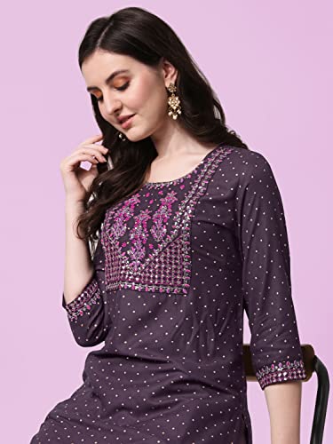 Image of MIRCHI FASHION Women Rayon Sequin Embroidery and Polka Dots Print Straight Kurta