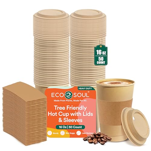 ECO SOUL 50 Pack 16 oz Disposable Coffee Cups with
