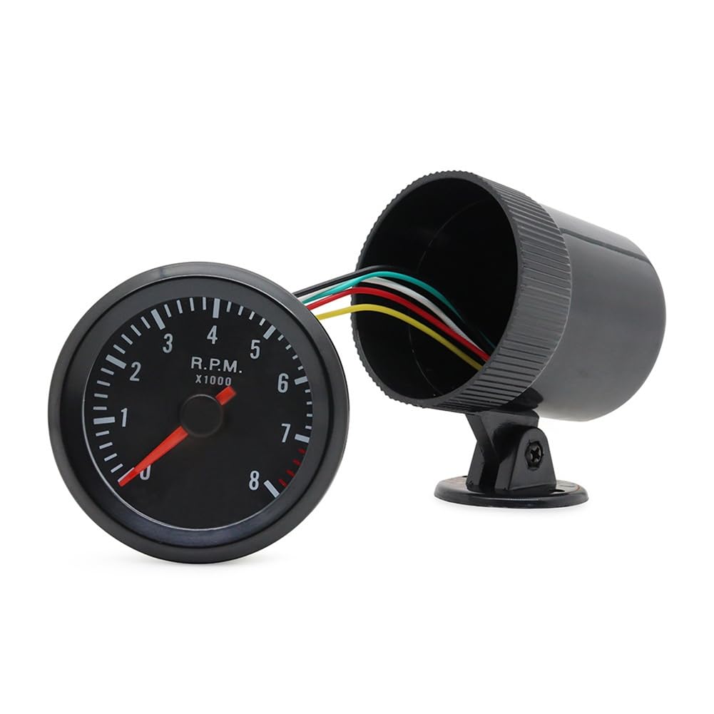 Tacómetro Analógico de 2 Pulgadas 52 mm, Medidor RPM 0-8000 para Automóvil Gasolina 1-8 Cilindros